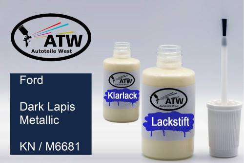Ford, Dark Lapis Metallic, KN / M6681: 20ml Lackstift + 20ml Klarlack - Set, von ATW Autoteile West.